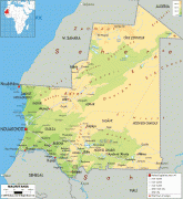 Kort (geografi)-Mauretanien-Mauritania-physical-map.gif