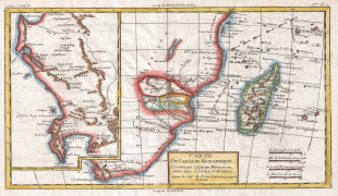 Kaart (cartografie)-Mozambique-1780_Raynal_and_Bonne_Map_of_South_Africa,_Zimbabwe,_Madagascar,_and_Mozambique_-_Geographicus_-_Mozambique-bonne-1780.jpg