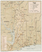 Kaart (cartografie)-Togo-detailed_relief_and_political_map_of_togo.jpg